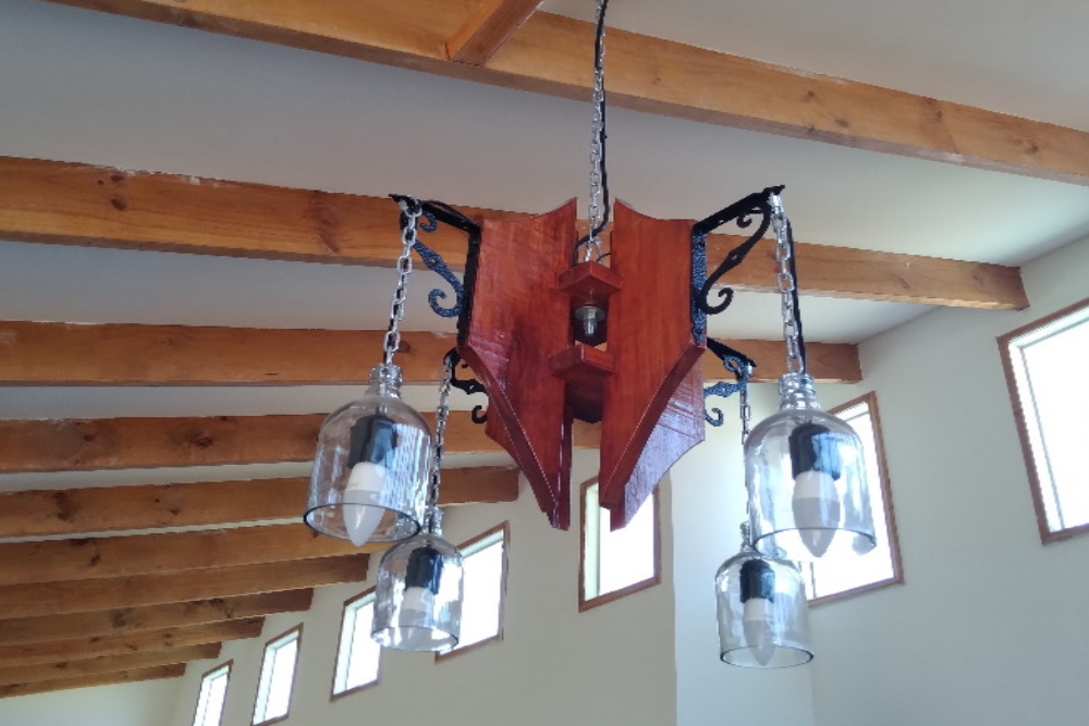 lampara madera vidrio